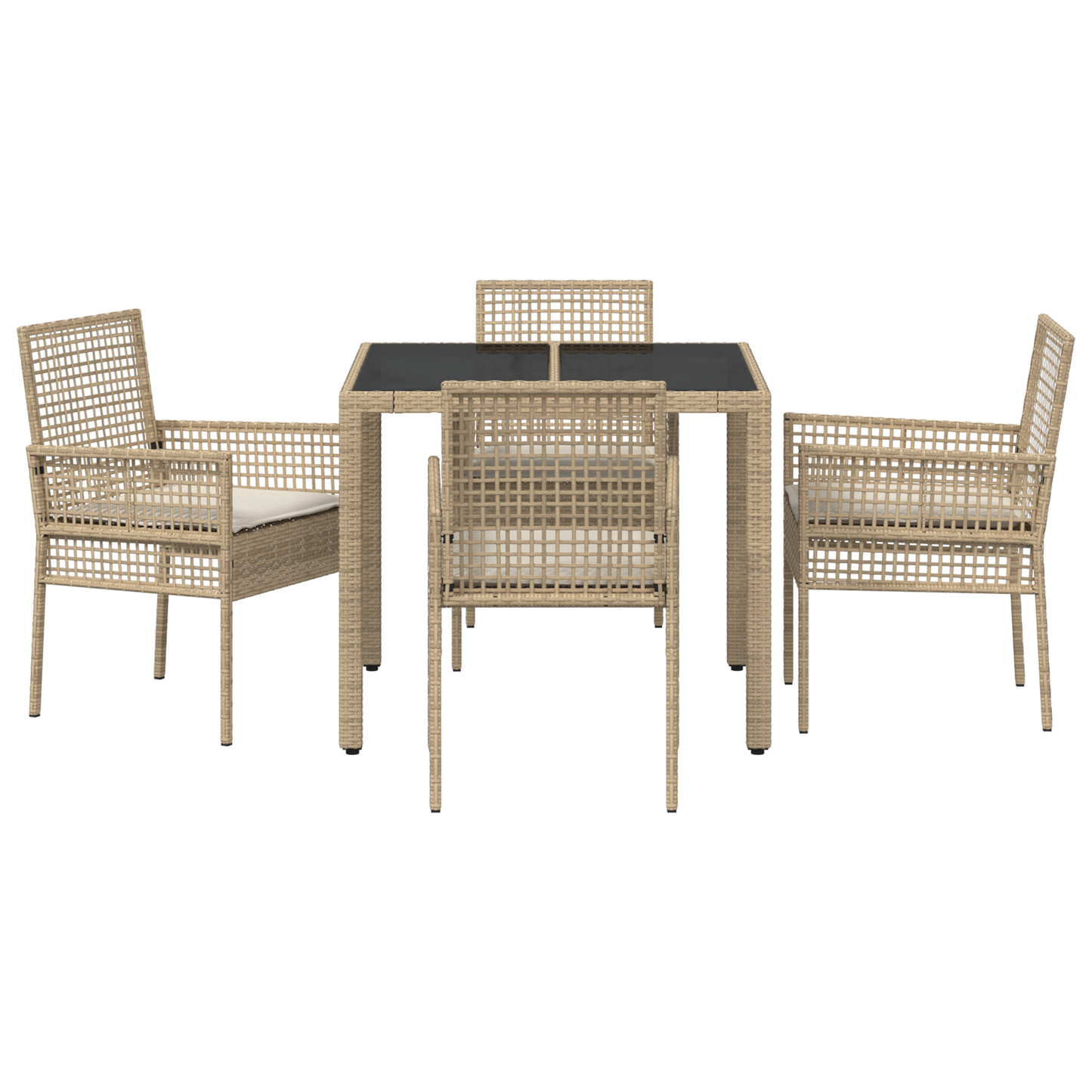 5-Delt Have Spisebord Sæt Med Puder Beige Poly Rattan