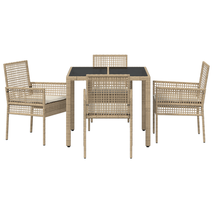 5-Delt Have Spisebord Sæt Med Puder Beige Poly Rattan