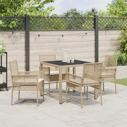 5-Delt Have Spisebord Sæt Med Puder Beige Poly Rattan