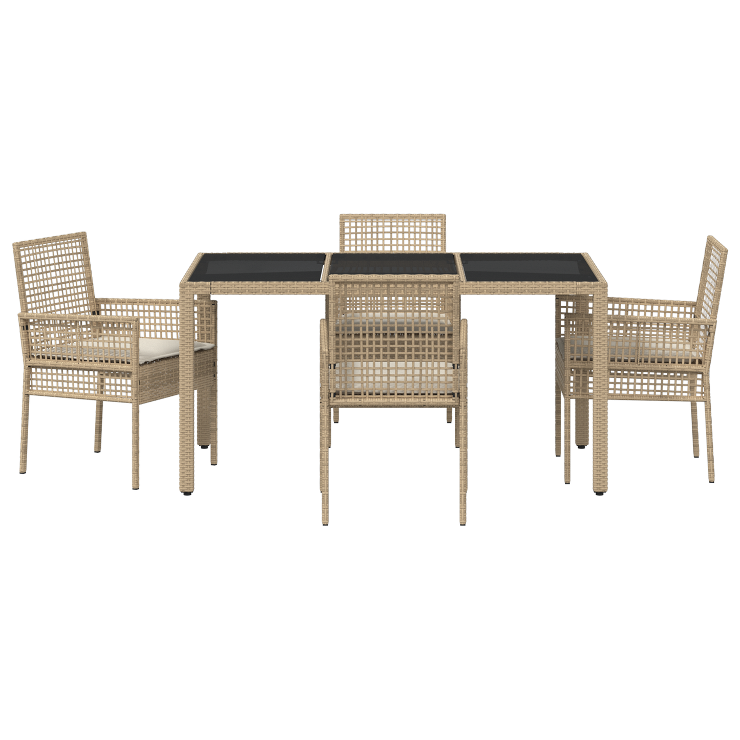 5-Delt Have Spisesæt Med Puder Beige Poly Rattan
