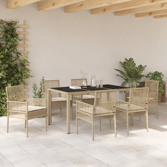 7 Personers Havemøbelsæt Med Puder Beige Poly Rattan