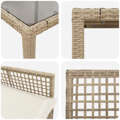 7-Delt Havemøbel Sæt Med Puder Beige Poly Rattan