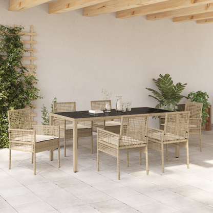 7-Delt Havemøbel Sæt Med Puder Beige Poly Rattan