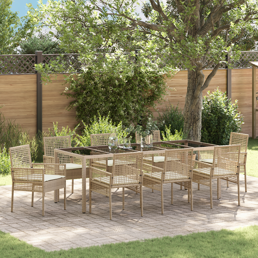 9-Delt Have Spisebord Sæt Med Puder Beige Poly Rattan