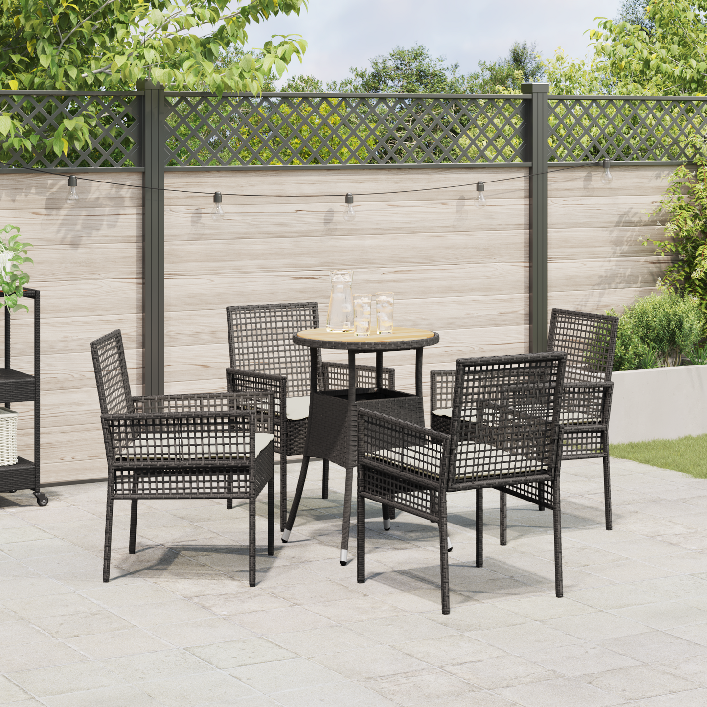 5 Delers Have Spisestel Sort Poly Rattan