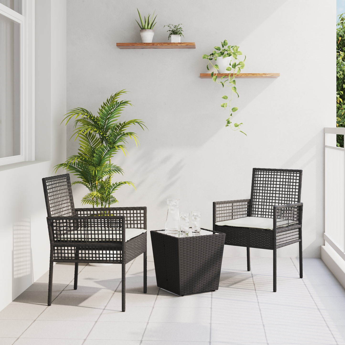 3-Delt Bistro Sæt Til Haven Med Puder Sort Poly Rattan