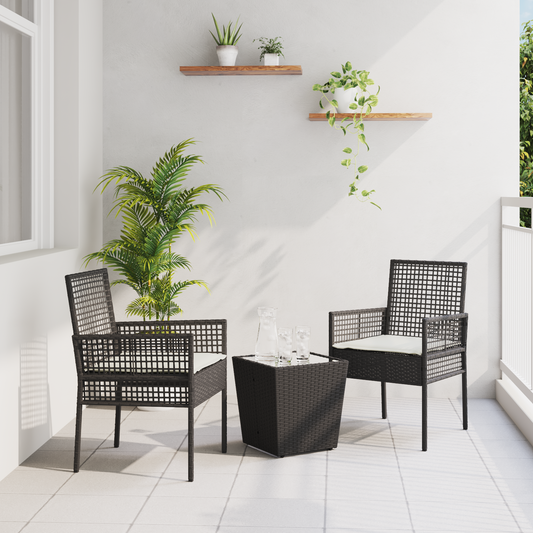 3-Delt Bistro Sæt Til Haven Med Puder Sort Poly Rattan