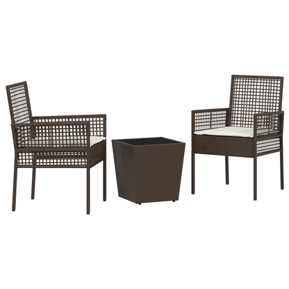 3-Delt Havebistro Sæt Med Hynder Brun Poly Rattan