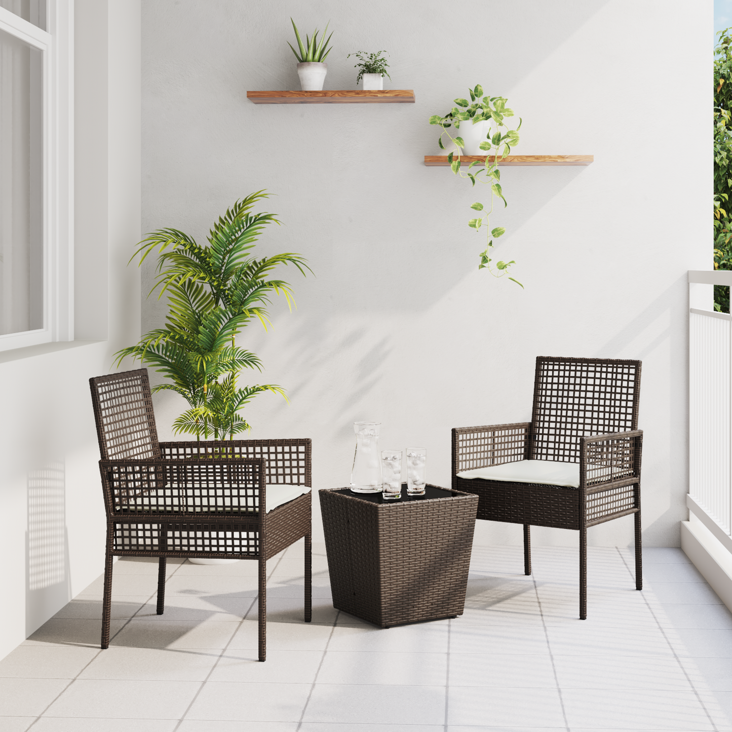 3-Delt Havebistro Sæt Med Hynder Brun Poly Rattan