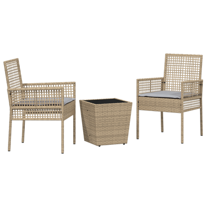 3-Delt Have Bistro Sæde Med Puder, Beige Poly Rattan