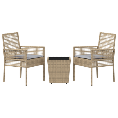 3-Delt Have Bistro Sæde Med Puder, Beige Poly Rattan