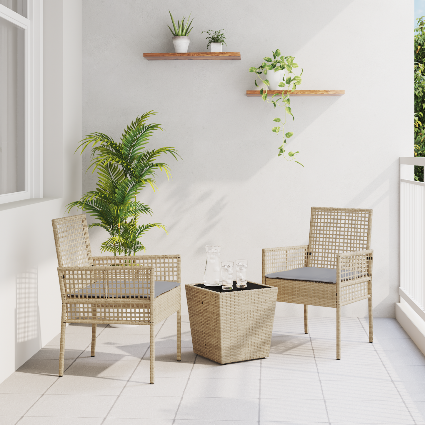 3-Delt Have Bistro Sæde Med Puder, Beige Poly Rattan