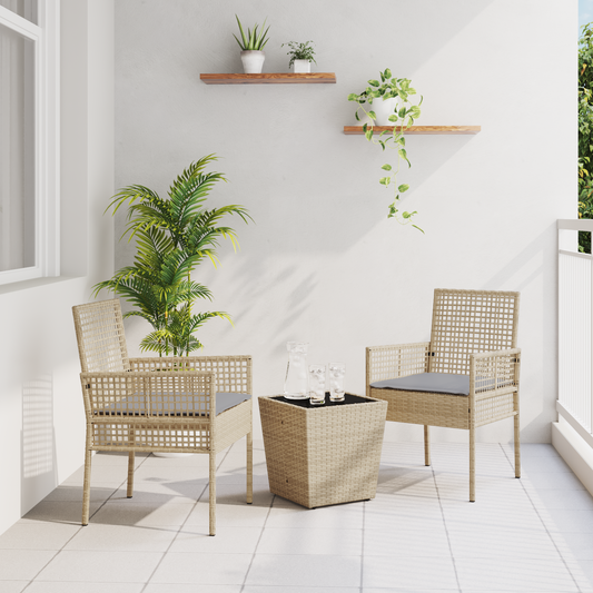 3-Delt Have Bistro Sæde Med Puder, Beige Poly Rattan
