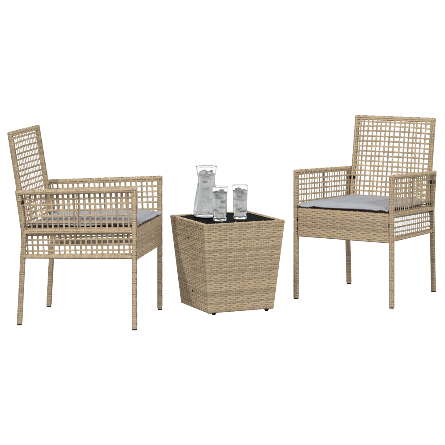 3-Delt Have Bistro Sæde Med Puder, Beige Poly Rattan
