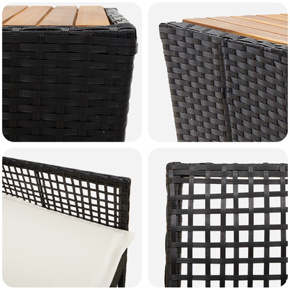 3-Delt Have Bistro Sæt Med Puder Sort Poly Rattan