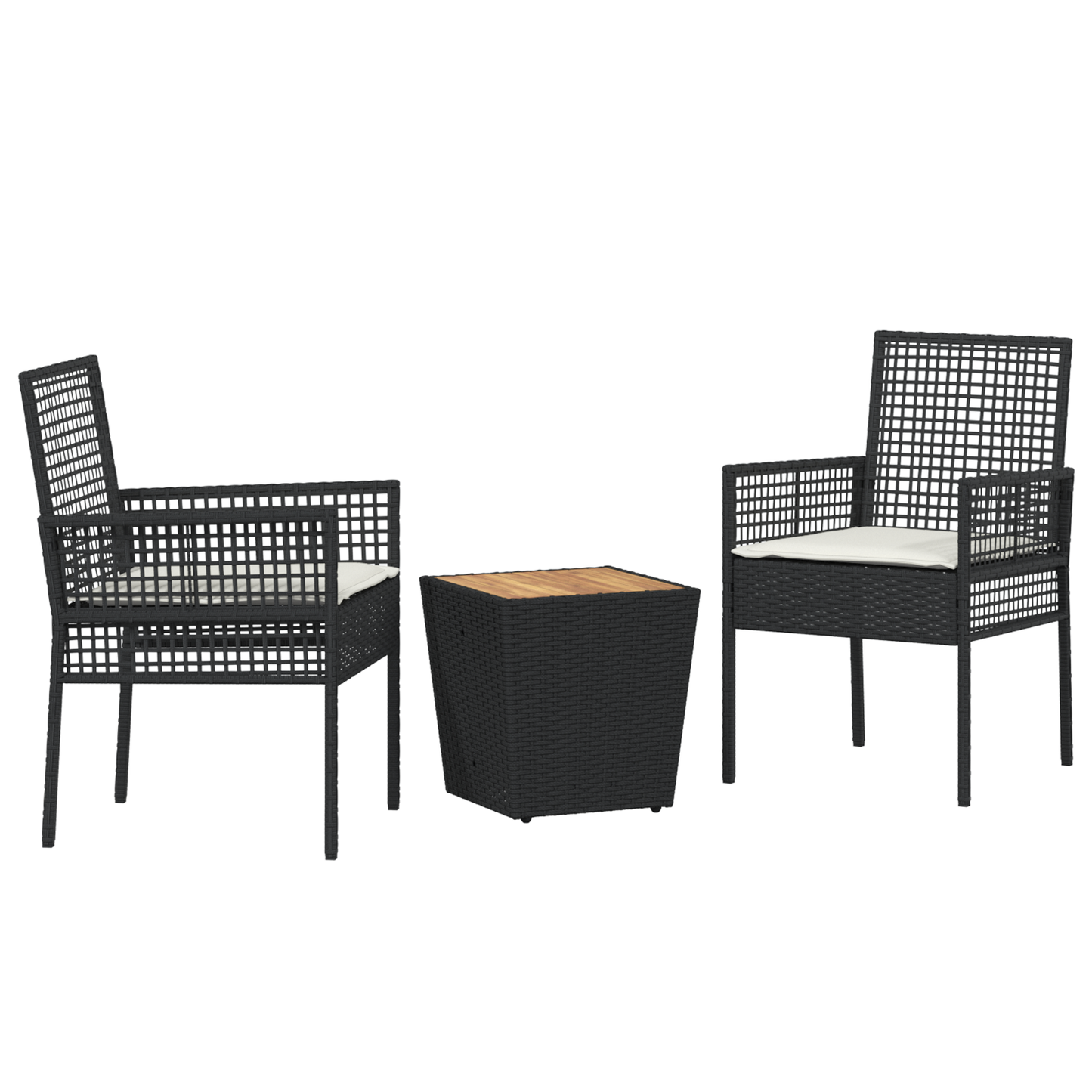 3-Delt Have Bistro Sæt Med Puder Sort Poly Rattan