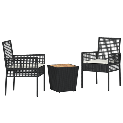 3-Delt Have Bistro Sæt Med Puder Sort Poly Rattan