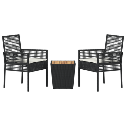 3-Delt Have Bistro Sæt Med Puder Sort Poly Rattan