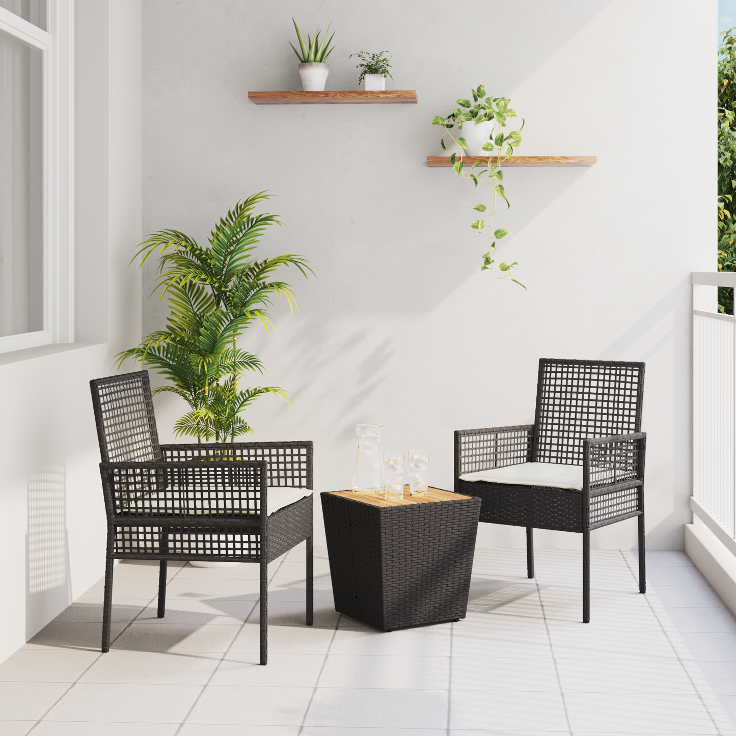 3-Delt Have Bistro Sæt Med Puder Sort Poly Rattan