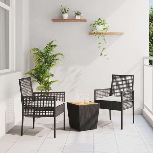 3-Delt Have Bistro Sæt Med Puder Sort Poly Rattan