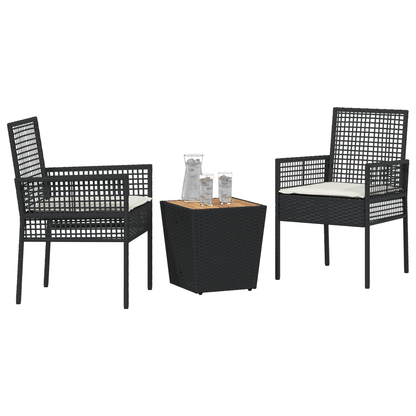 3-Delt Have Bistro Sæt Med Puder Sort Poly Rattan