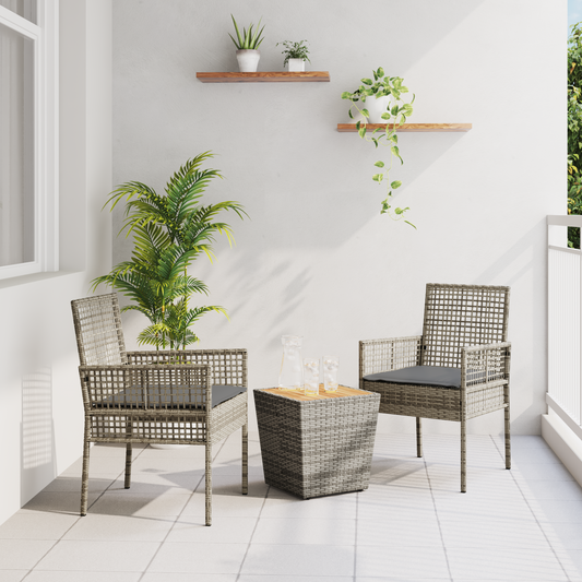 3-Delt Have Bistro Sæt Med Puder Grå Poly Rattan