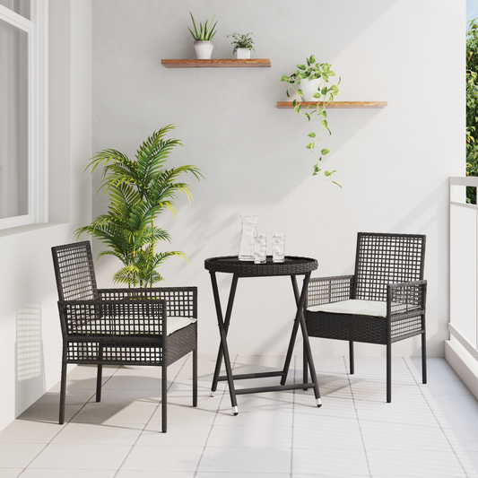 3-Delt Havebistro Sæt Med Puder Sort Poly Rattan