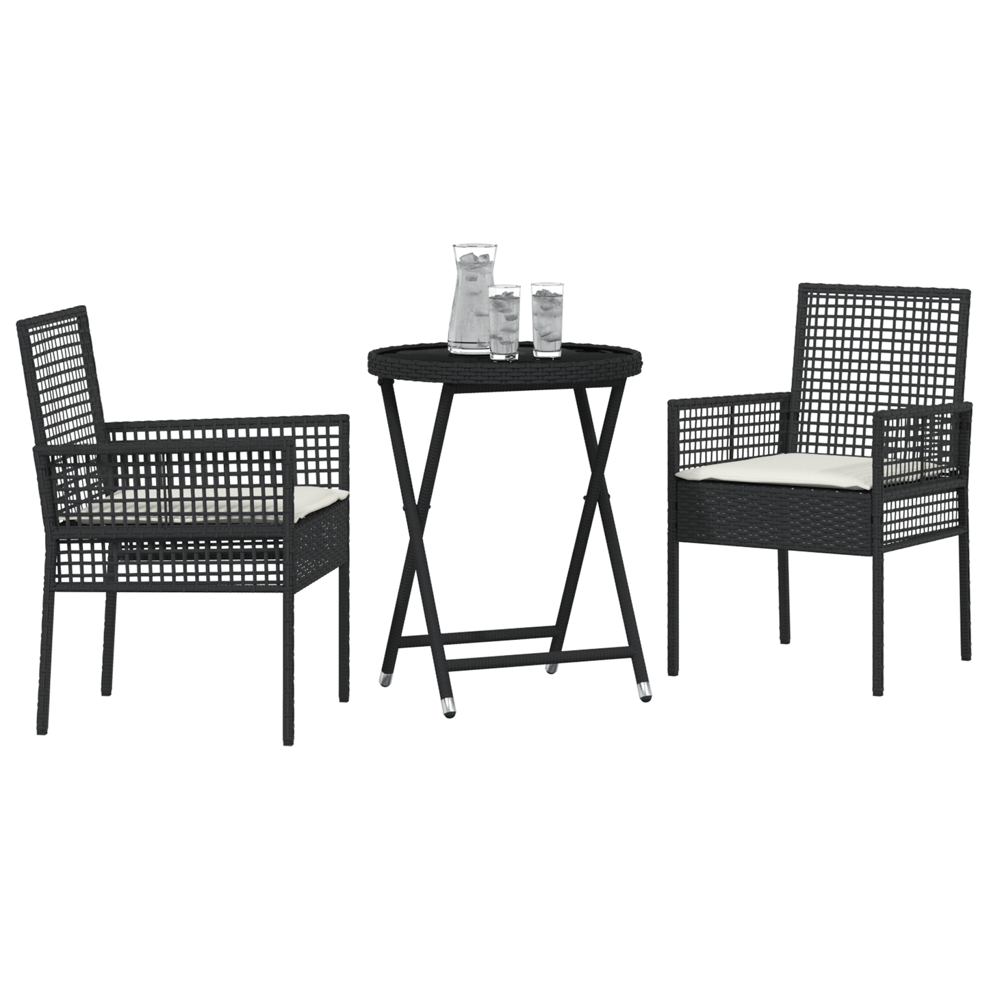 3-Delt Havebistro Sæt Med Puder Sort Poly Rattan