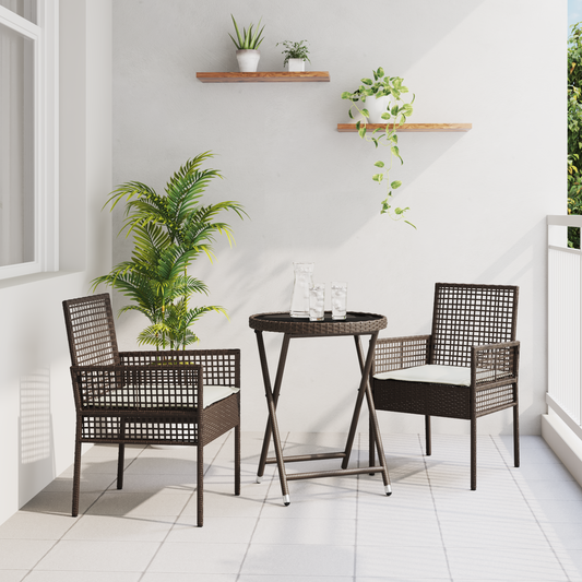 3-Delt Bistro Sæt Til Haven Med Puder Brun Poly Rattan
