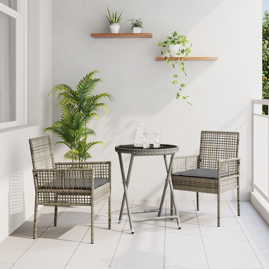 3-Delt Have Bistro Sæt Med Puder Grå Poly Rattan