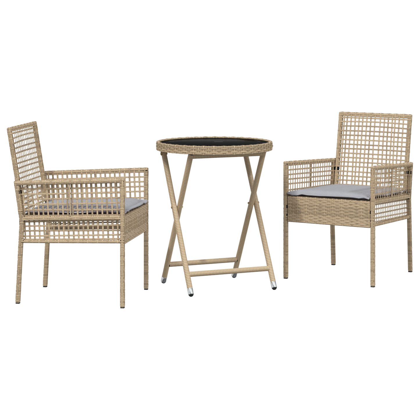 3-Delt Have Bistro Sæt Med Puder Beige Poly Rattan