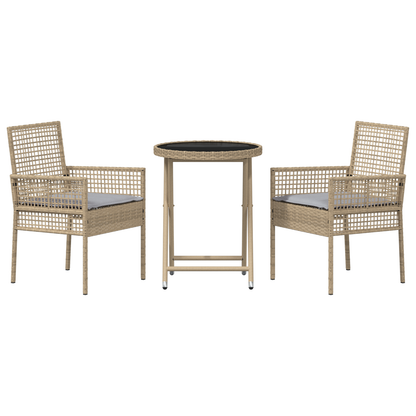 3-Delt Have Bistro Sæt Med Puder Beige Poly Rattan