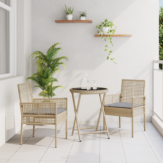 3-Delt Have Bistro Sæt Med Puder Beige Poly Rattan