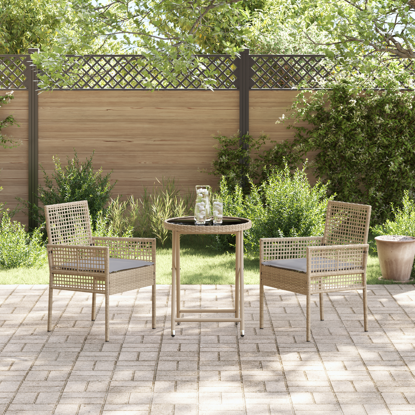 3-Delt Have Bistro Sæt Med Puder Beige Poly Rattan