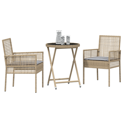 3-Delt Have Bistro Sæt Med Puder Beige Poly Rattan