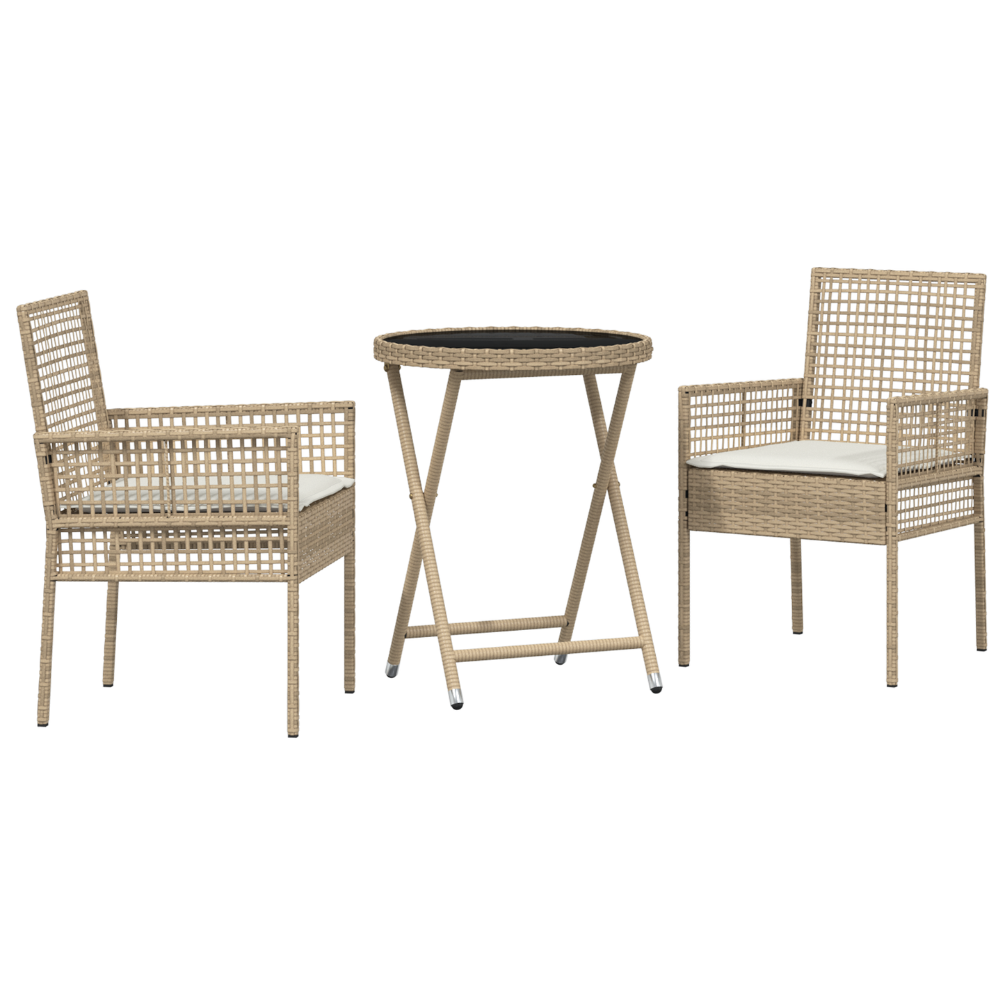 3-Delt Have Bistro Sæt Med Puder Beige Poly Rattan