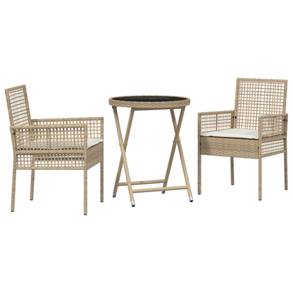3-Delt Have Bistro Sæt Med Puder Beige Poly Rattan