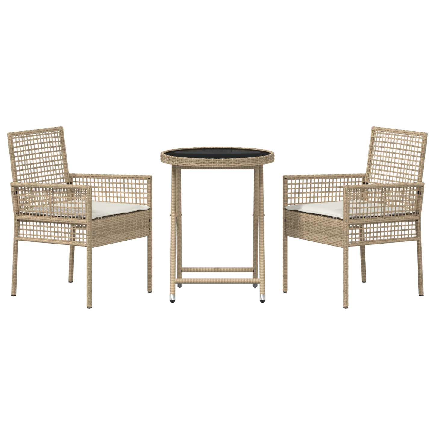 3-Delt Have Bistro Sæt Med Puder Beige Poly Rattan