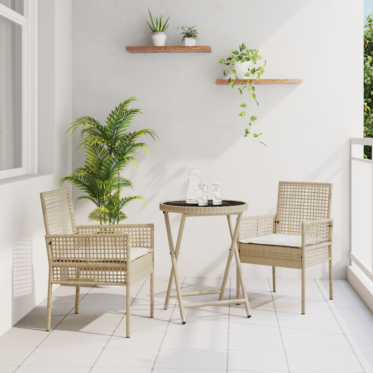 3-Delt Have Bistro Sæt Med Puder Beige Poly Rattan