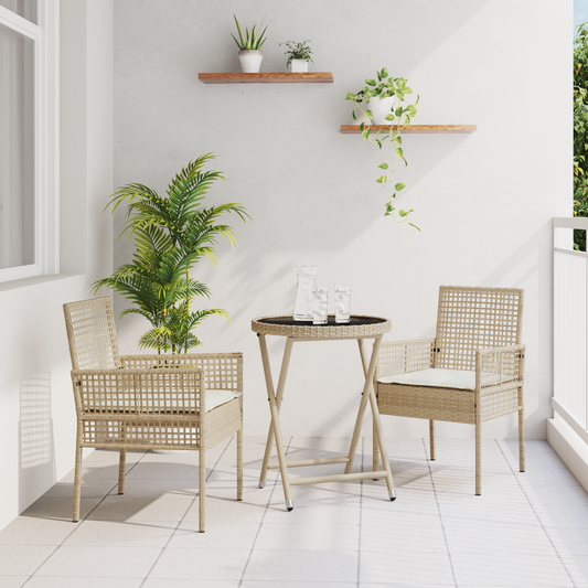 3-Delt Have Bistro Sæt Med Puder Beige Poly Rattan