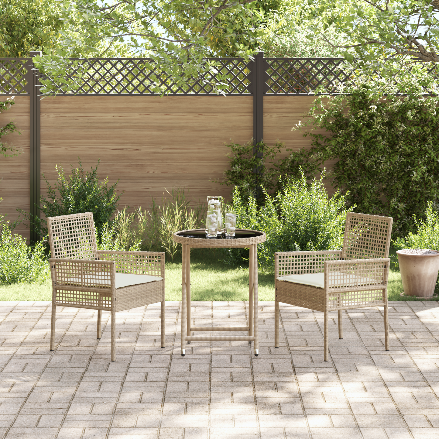 3-Delt Have Bistro Sæt Med Puder Beige Poly Rattan