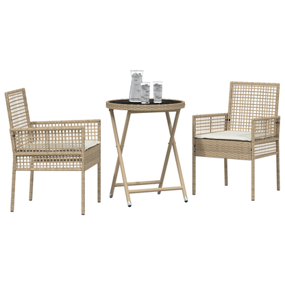 3-Delt Have Bistro Sæt Med Puder Beige Poly Rattan