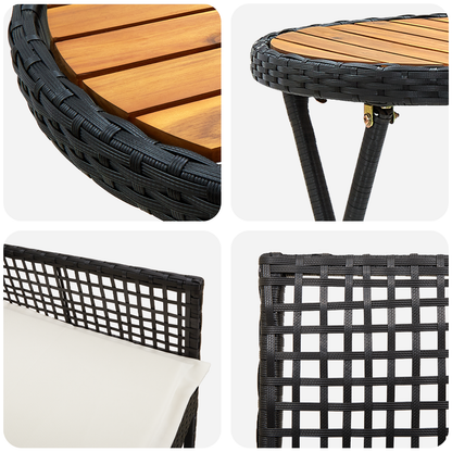 3 Stykker Have Bistro Sæt Med Puder Sort Poly Rattan