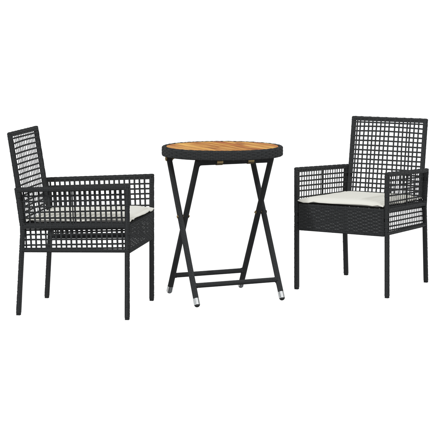 3 Stykker Have Bistro Sæt Med Puder Sort Poly Rattan