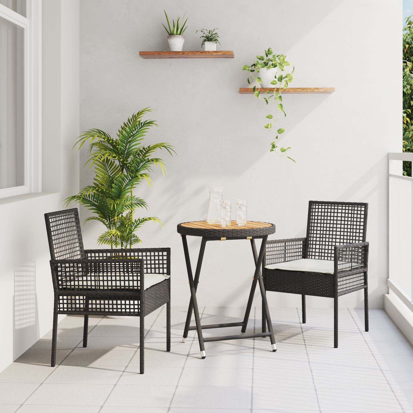 3 Stykker Have Bistro Sæt Med Puder Sort Poly Rattan