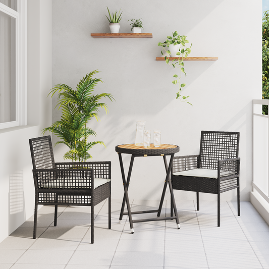 3 Stykker Have Bistro Sæt Med Puder Sort Poly Rattan