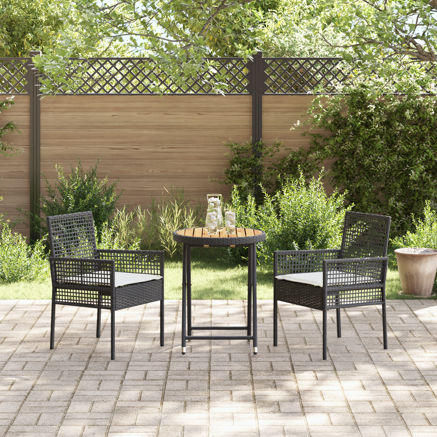 3 Stykker Have Bistro Sæt Med Puder Sort Poly Rattan