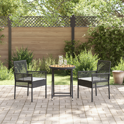 3 Stykker Have Bistro Sæt Med Puder Sort Poly Rattan