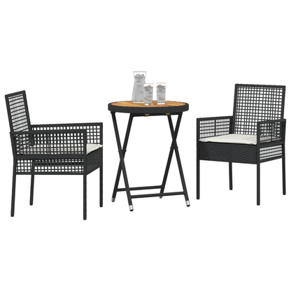 3 Stykker Have Bistro Sæt Med Puder Sort Poly Rattan