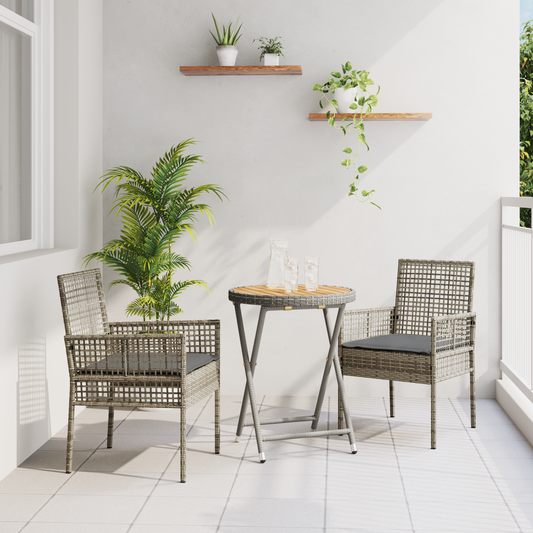 3-Delt Have Bistro Sæt Med Puder Grå Poly Rattan